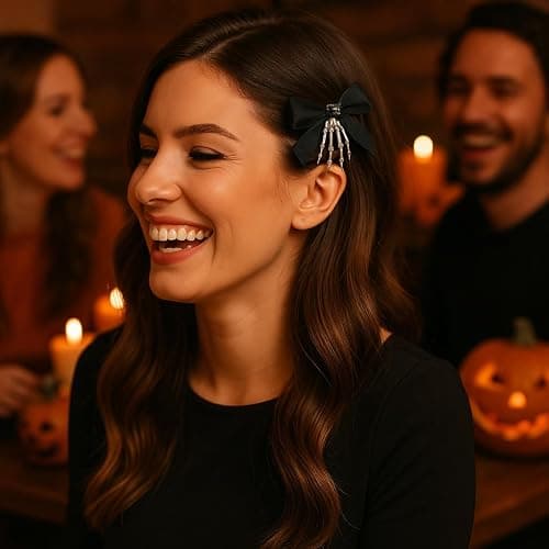 Utavu 2Pcs Skeleton Hand Hair Clips with Bowknot - Cute Skull Claw Hairpins for Girls, Party Cosplay thumbnail 8