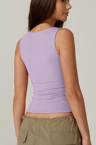 QINSEN Women's Square Neck Sleeveless Double-Layer Tank Tops Basic Tight T Shirts thumbnail 4