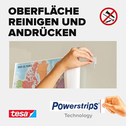 tesa Powerstrips POSTER - Doppelseitige Klebestreifen für Poster und Plakate - Selbstklebend und spurlos wieder ablösbar - Bis zu 200 g Halteleistung - 20 Stück thumbnail 4