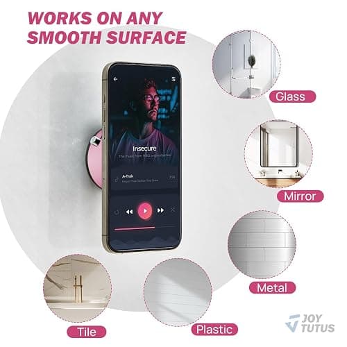 JOYTUTUS Shower Phone Holder, Reusable Suction Cup Phone Mount for Shower, Mirror, Kitchen, Window & Bathroom, Shower Phone Mount Compatible with iPhone 17, 16, 15, 14, 13 & All Phones,Pink,1 Pack thumbnail 3