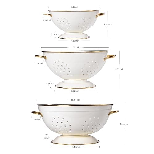 Metal Colander Set of 3, Strainer Basket with Handles perfect for Spaghetti, Pasta, Berry, Vegetable, Fruit, Solid Base Powder Coated Kitchen Essential Strainer Set, 1 & 3.5 & 5 Qt (Cream) thumbnail 3