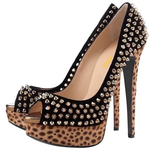 FSJ Women Classic Rivets Platform Heel Peep Toe Pumps High Stiletto Heel Slip On Studded Sexy Wedding Party Dance Shoes Size 4-16 US thumbnail 2