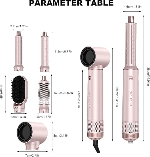 Dryhsip 5 in 1 Hair Styler & Wrap Air Curler, Low-Speed Hair Tools (Pink) | Negative Ionic Hair Brush Drying, Professional Blow Dryer Brush for Curling Volumizing Straightening Styling thumbnail 8