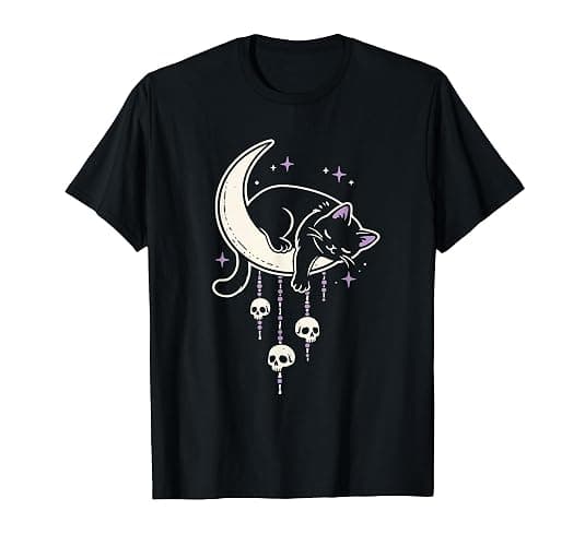 Cat Kitty Skulls Creepy Cute Moon Kawaii Pastel Goth Purple T-Shirt - Image 1