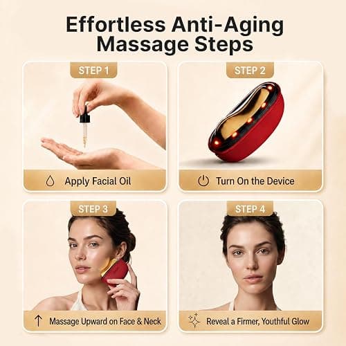 ZDEER GS5 Brass Heated Electric Gua Sha Facial Sculpting Tool with Vibration, Women's Facial Massager, LED Red Light Therapy for Neck & Face, Skin Firming Device, Premium Birthday Gift for Women, Red | Brass Heated Electric Gua Sha Facial Sculpting Tool with Vibration thumbnail 9