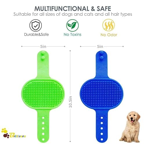 BRILLIRARE 2 Pack Dog Grooming Brush, Premium Soft Silicone Pet Bath Brushes with Adjustable Handle, Shampoo Soothing Comb for Wet Dry Long Short Haired Dogs & Cats Massaging, Deshedding thumbnail 2