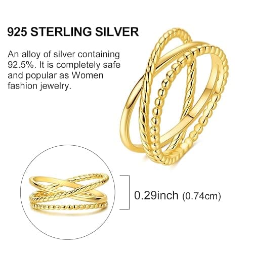 NARMO 925 Sterling Silver Rings for Women Entwined Line Cubic Zirconia Gold Plated Band Statement Rings Size 6-9 thumbnail 4