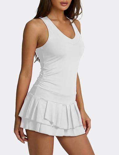 Saslax Women's Tennis Dress with Separate Shorts & Pockets, V-Neck Sleeveless Quick-Dry Workout Athletic Golf Dress thumbnail 5