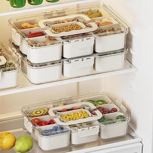 9-Pack Divided Serving Tray with Lid & Handle - Portable Snackle Box Charcuterie Container for Snack Platters - 9 Compartments Snack Boxs for Candy, Fruits, Nuts - Perfect for Party, Entertaining thumbnail 7