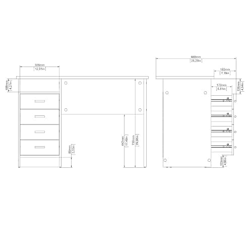 Tvilum 4-Drawer Desk, Modern White Office Writing Desk with Storage, Compact and Functional Desk for Home or Office thumbnail 9