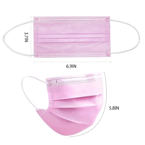 DC-BEAUTIFUL 100 Pcs Pink Disposable 3 Ply Earloop Face Masks,Fit for Adults - Pink thumbnail 6