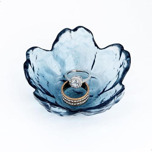 BIHOIB Crystal Blue Flower Ring Dish Jewelry Tray, Decorative Glass Trinket Dish, Modern Accent Tray for Vanity - Image 1
