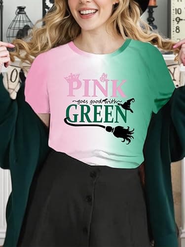 Musical Shirt Women Pink and Green Shirts Changed for Good T Shirt Musical Movie Fan Gifts Tee Casual Short Sleeve Tops thumbnail 3