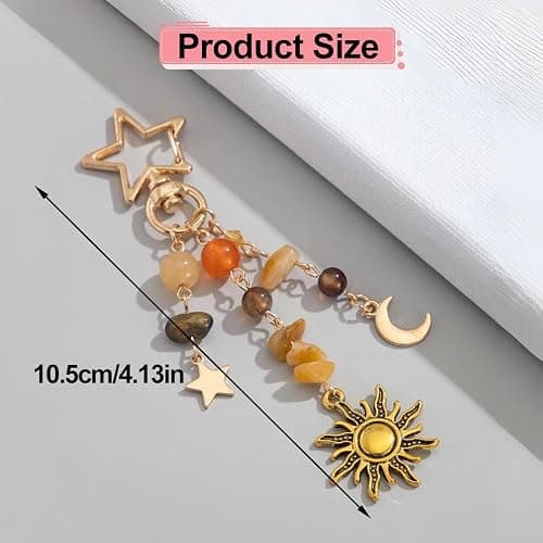 IPEWOEF 1Pcs Sun and Moon Keychain Star Keychains for Women Colorful Star Key Chain y2k Sunshine Keychain Beads Gemstone Aesthetic Bag Charms Key Chains Women Cute Purse Charms for Handbags thumbnail 2