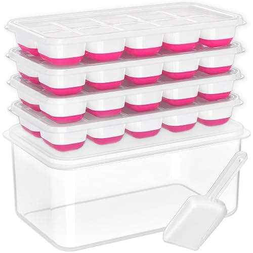 DOQAUS Ice Cube Tray with Lid and Bin,4 Pack Ice Cube Trays for Freezer | Silicone,Stackable.Easy Release Trays with Storage Bin & Scoop. Ideal for Freezer, Kitchen, RV, Cocktail, Coffee. - Image 1