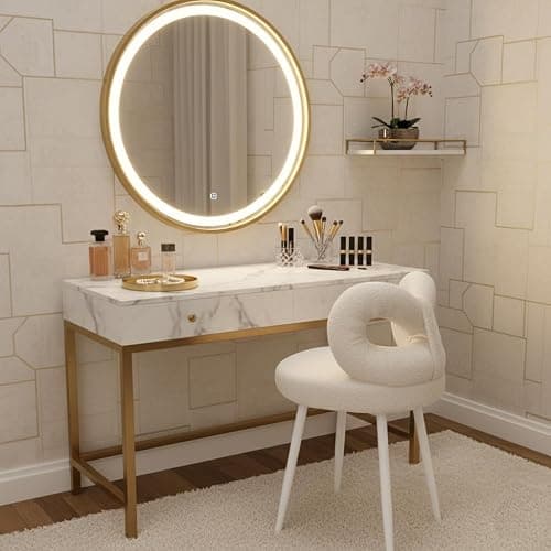 reukmuuc Vanity Stool, Elegant Bow Backrest, Soft Faux Wool Upholstered Seat, Non-Slip Carbon Steel Legs, 330lbs Max Load, Modern Vanity Chair for Bedroom, Living Room, Office (Beige) thumbnail 7