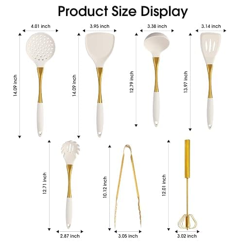 Elegant White Gold Silicone Cooking Utensils Set - Non-Toxic, Dishwasher Safe Kitchen Utensils Set with Heat Resistant Comfort Handles - Includes Spatula & Spoon for Nonstick Cookware thumbnail 3