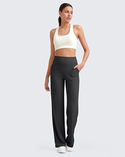 G4Free Breathable Ribbed Women Casual Wide Leg Pants with Pockets Lightweight High Waist Yoga Pants Petite/Regular/Tall thumbnail 7
