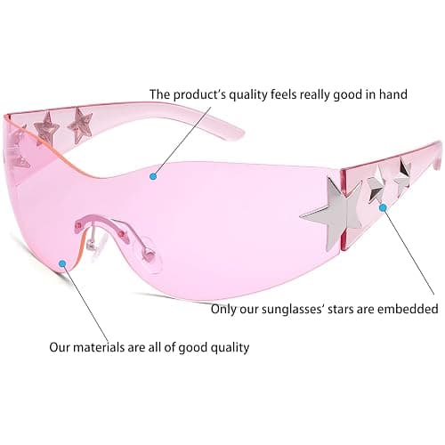 Haqptul Rimless Y2K Sunglasses Star Wrap Around Glasses 2000S Accessories for Women Men Trendy Fashion Cool Shield Shades thumbnail 2