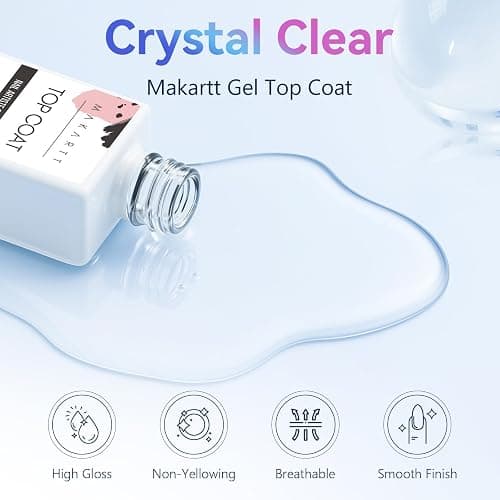 Makartt Gel Top Coat - 2 PCS No Wipe Top Coat Gel Nail Polish High Glossy Shine Finish Long Lasting, 10ML Clear Soak Off UV Nail Lamp, Salon Quality Art Design for Home Use Beauty Gift thumbnail 3