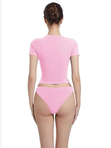 Abonlen Crewneck Short Sleeve T Shirts for Women Fitted Basic TeesY2k Going Out Tops thumbnail 2