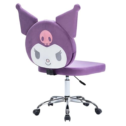 Impressions Vanity Kuromi Armless Swivel Cute Desk Chair for Bedroom, Velvet Makeup Vanity Chair with Back, Rolling Wheels Silver Metallic Base and Adjustable Height (Lilac) thumbnail 3