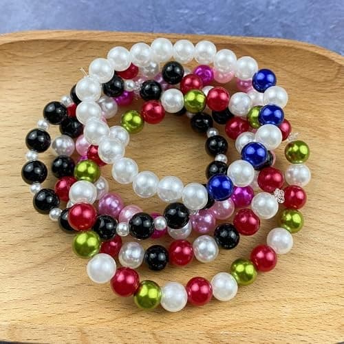 Pearl Beads,800 Pcs Craft Beads Loose Pearls 6mm Round Spacer Beads for Earring Bracelet Necklace Key Chains Jewelry DIY Craft Making,Decoration and Vase Filler(Black Red White) thumbnail 2
