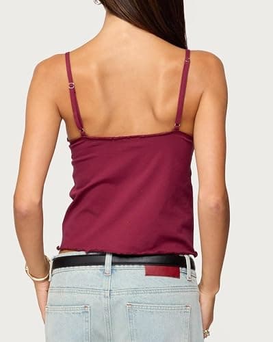 Cute Babydoll Tops for Women Spaghetti Strap V Neck Ruffle Tank Tops Summer Going Out Peplum Top thumbnail 3