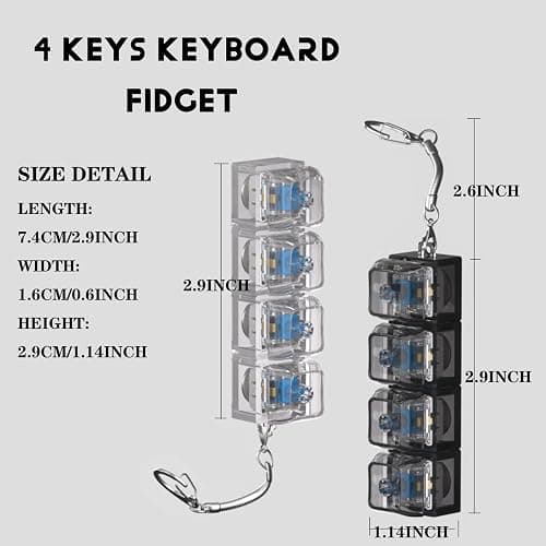 2 Pcs Keyboard Fidget Toy for Adults Fidget Keyboard Clicker Toys with LED Lights Keychain Stress Relief for Anxiety Decompression (Black and White) thumbnail 3