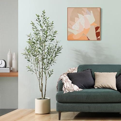 LOMANTO Artificial Olive Trees, 6 ft Tall Fake Olive Trees for Indoor, Faux Olive Silk Tree, Large Olive Plants with White Planter for Home Decor and Housewarming Gift, 1 Pack thumbnail 4