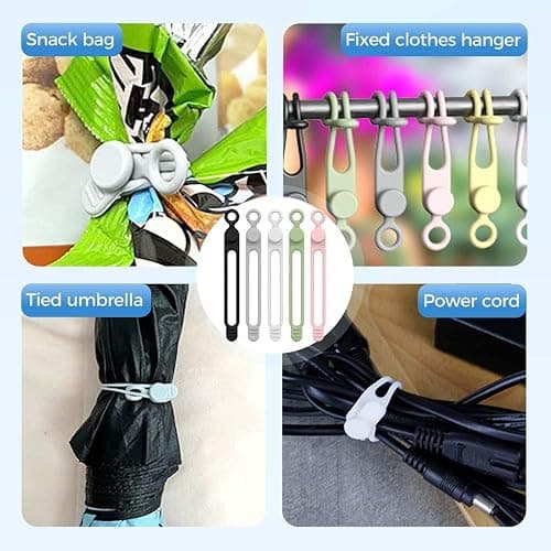 Silicone Cable Organizer Management,Reusable Cable Ties,Cord Holder Charger Wire Organizer for Bundling and Fastening Cable Cords Wires,Home Office Travel Gadgets (Colorful-10PC) thumbnail 5