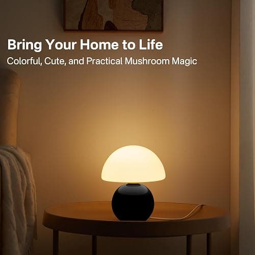 Dawnwake Mushroom Lamp Table Lamp for Bedroom,Desk Bedside Small Lamps for Living Room Night Stands,Mushroom Decor Cute Mini Modern Mid Century Lamps,Unique Aesthetic Home Living Room Decor(Black) thumbnail 2