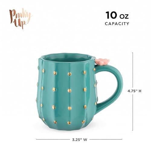 Pinky Up Cactus Ceramic Coffee Mugs, Tea Cups, Travel Mug, Latte Cup, Drinking Glasses for Chocolate, Milk, Cocktails, Mocktails, 10 oz, Set of 1 thumbnail 3