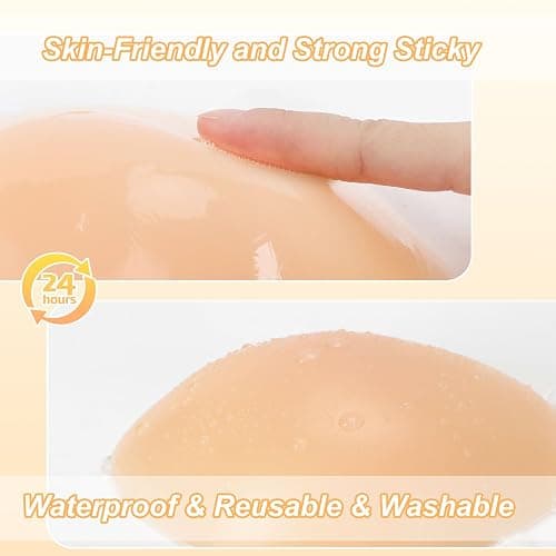 AMFLOWER Adhesive Bra Invisible Push Up Sticky Bra, Strapless Self-Adhesive Bra with Nipple Covers Soft Reusable Silicone Bra thumbnail 4