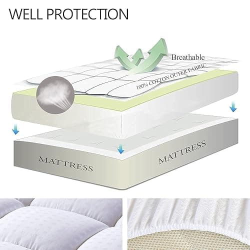 EASELAND Twin Size Mattress Pad Pillow Top Mattress Cover Quilted Fitted Cooling Protector Single Cotton Top 8-21" Deep Pocket (39x75 Inches, White) thumbnail 3