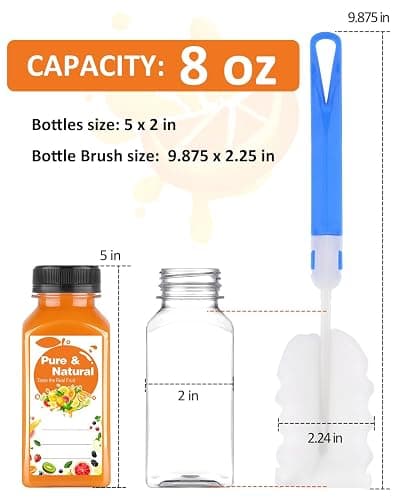 Exsmile 36 Pack 8oz Plastic Juice Bottles with Caps, Empty Reusable Bottles for Juicing Bevergae, Plus Labels & Funnel & Brush, Clear Juice Containers with Lids for Smoothies Ginger thumbnail 3