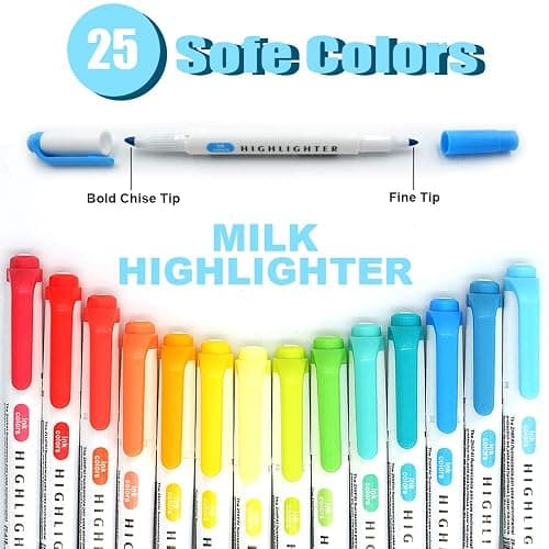YOOUSOO 25 Pack Pastel Highlighters Assorted Colours, Dual Tip Bible Highlighter, Chisel Tip Mild Highlighters No Bleed Fluorescent Highlighter Pens for School Student Office Journals thumbnail 3