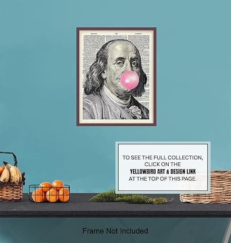 Ben Franklin - Benjamin Franklin - Funny Wall Decor for Living Room, Bedroom, Dorm - Unique Original Bubble Gum Wall Art - Hundred Dollar Bill Room Decor - Dictionary Art - Gag Gift thumbnail 7