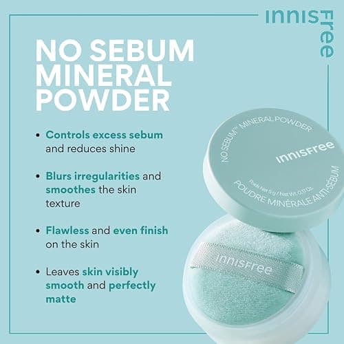 innisfree No Sebum Matte Mineral Powder, Korean Loose Setting Powder for Blurring, Shine Control, Fragrance-Free, Translucent thumbnail 5