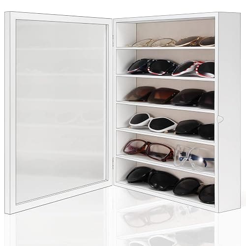 TJ.MOREE Sunglasses Organizer Storage Wall Mounted: 13 x 15.6 inches Eyewear Display Case Rustic Wood Eyeglasses Holder Large Glasses Storage Box,White thumbnail 4