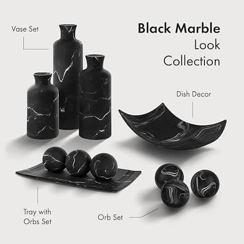 Creative Scents Black Marble Look 3pc Vase Set – Boho Vases for Decor, Modern Vases for Holding Pampas Grass, Dried/Fresh Flowers, Vases for Living Room - Kitchen, Bedroom, Office, Shelf Decor thumbnail 9