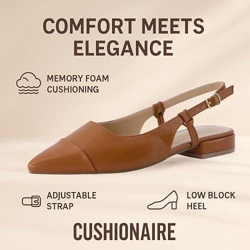 CUSHIONAIRE Women's Forever Pointed Toe Sling Back Dress Shoe +Memory Foam, Wide Widths Available, Cream Smooth thumbnail 4