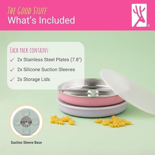 Elk and Friends Kids Stainless Steel Divided Plates with Silicone Suction Sleeves | Lids Included | Suitable for Babies/Toddlers | Dishwasher Safe | Stay Put Dinnerware | Snack Dishes | 2 Pack thumbnail 8