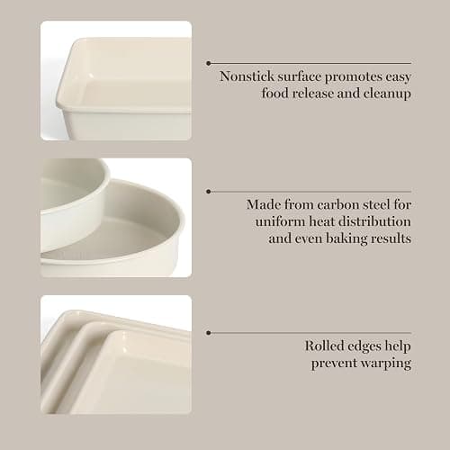 Martha Stewart Gallen 10 Piece Baking Pans Ceramic PFA Free Non Toxic Non Stick Bakeware Set - Linen White thumbnail 5