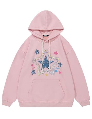 Vamtac Star Graphic Fleece Hoodie Vintage Denim Applique Embroidery Oversize Heavyweight Pullover 2025 Outfits - Image 1
