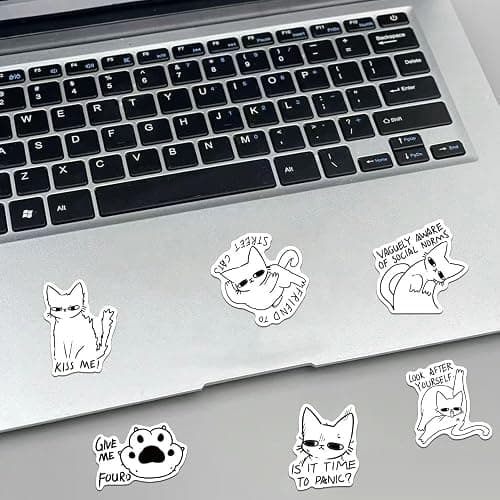 50PCS Funny Black White Cat Meme Stickers for Adults – Cute Emotional Cats Vinyl Decals for Laptop, Water Bottle, Phone Case, Scrapbook, Notebook, Journal – Aesthetic Waterproof Sticker Pack thumbnail 6