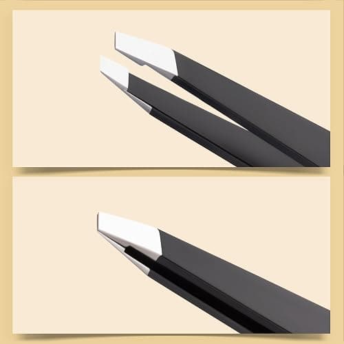 2-Pack Tweezers for Eyebrows, Facial Hair, Ingrown Hair Removal, Slant and Point Tip Tweezer Set for Women and Men, Professional Stainless Steel Precision Eyebrow Plucking Grooming with Case - Black thumbnail 4