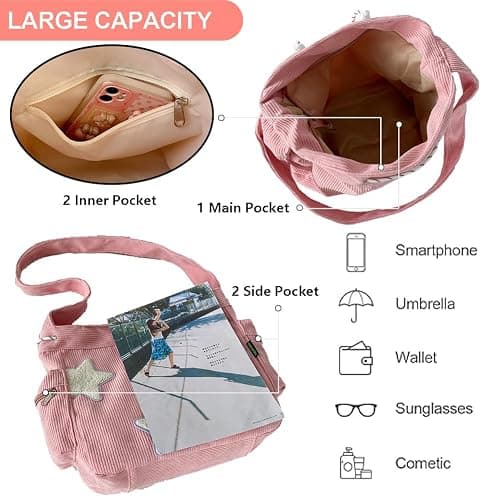 KAMEILONG Star Crossbody Bag Women Corduroy Tote Bag Aesthetic Messenger Bag Cute Shoulder Bag Y2K Hobo Bag thumbnail 5