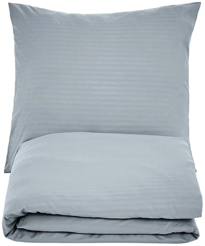 Amazon Basics Set copripiumino Singolo in microfibra, 2 pezzi, copripiumino da 135 x 200 cm e 1 federa da 80 x 80 cm, Grigio Scuro, a righe thumbnail 3