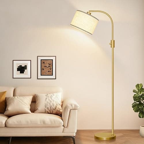 Nintiue Upgraded Modern Arc Dimmable Tall Standing Floor Lamp with Linen Shade, 1200 Lumens LED Bulb Included, for Living & Reading Room, Bedroom, Office & Nursery, Gold thumbnail 8